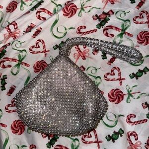 Fashion Nova Sparkling Silver Wristlet Clutch